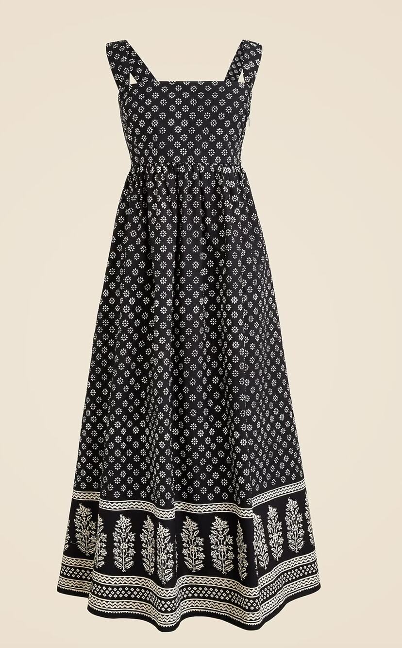 J Crew Squareneck Midi Dress In Block Print Size 2 Black